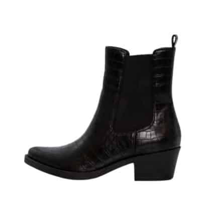 Duffy Messina Nove chelseastøvle til dame i sort med elastik på begge sider og en blokhæl på 5 cm samt en spids snude