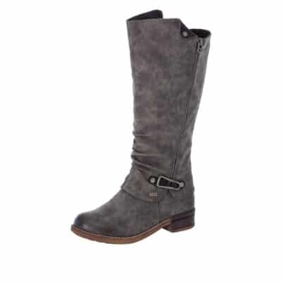 Rieker lang vinterstøvle til dame i grå med Rieker-Tex og varm foring