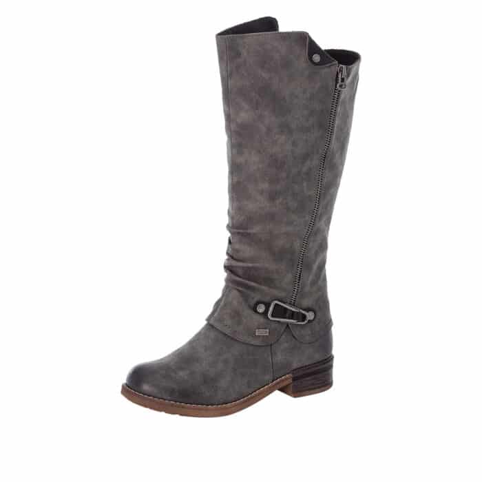 Rieker lang vinterstøvle til dame i grå med Rieker-Tex og varm foring