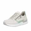 Rieker sneakers til dame i beige med grønne detaljer og udtagelig sål samt snørebånd og funktionel lynlås