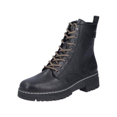 Rieker støvle til dame i sort med let foring og udtagelig sål samt blokhæl og funktionel lynlås